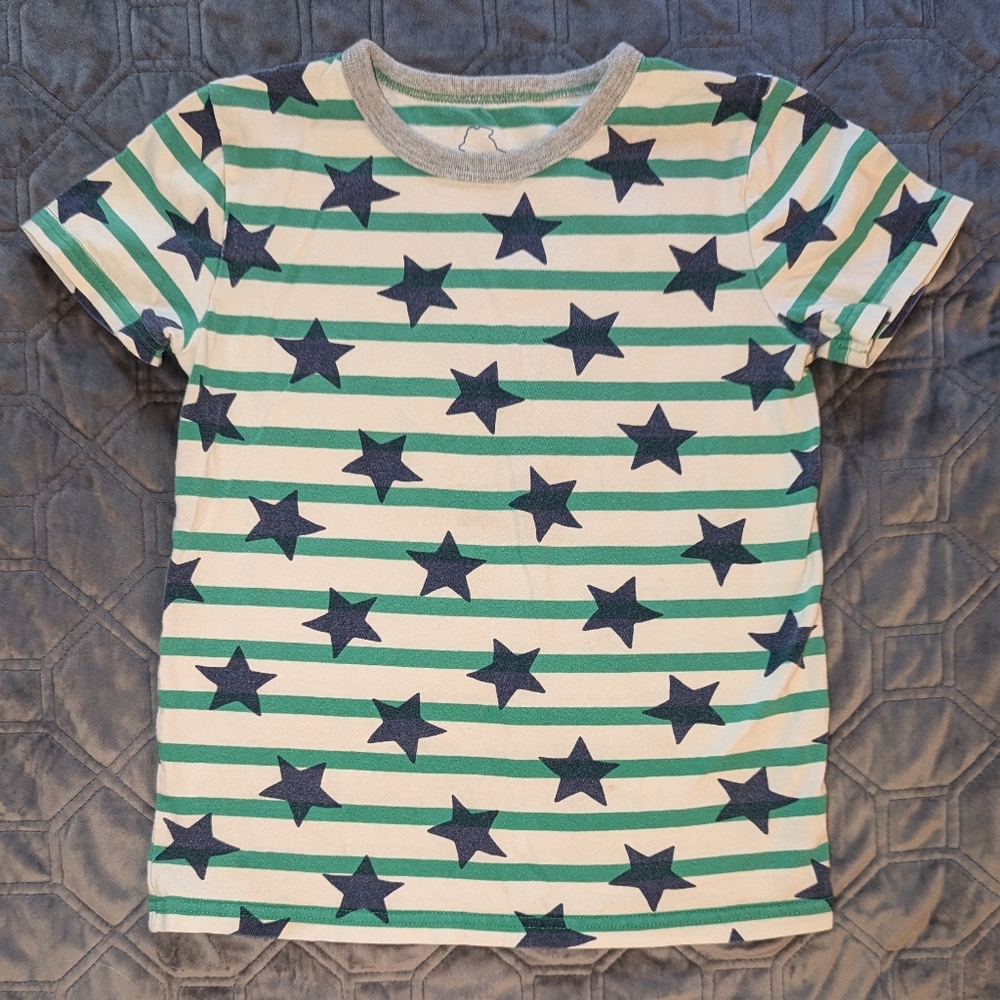 Mini Boden green white striped shirt stars 7/8